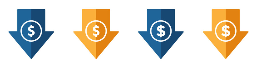 Trendy cost reduction vector icons. Colorful cost reduction signs