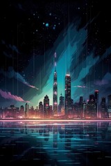 city skyline at night  Generative AI
