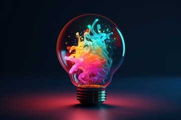 light bulb on black visualization 3d colors AI generated.