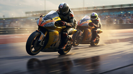 Motorcycles are racing on the track., Generative Ai