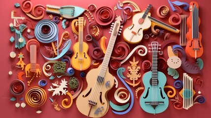 Creative music background. Musical abstract illustration, paper art, Ai Generative 