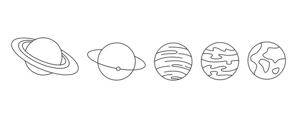 Set planets isolated on a white background. Vector illustration in outline style. For cards, logo, decorations, invitations, boho designs. © Kristina Chistiakova