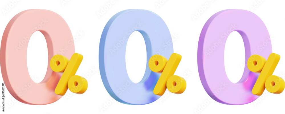 Poster 3d set of zero percent icon on isolated background. business concept. stock vector illustration.
