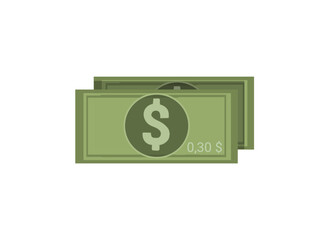 dollar bill, with the amount of 0.30$,on a white background