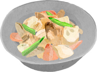 煮物の水彩ベクターイラスト