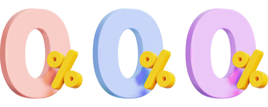 3d set of zero percent icon on isolated background. Business concept. Stock vector illustration.