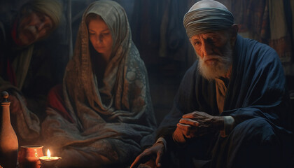 Obraz premium Recreation of jews sephardic of the kingdom of Spain. Illustration AI