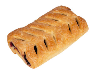 Puff pastry with jam isolated on white background. Close-up