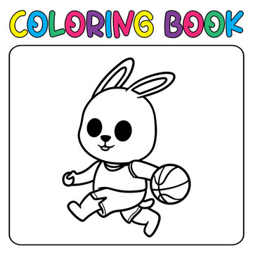 Vector cute basketball bunny for children's coloring page vector illustration