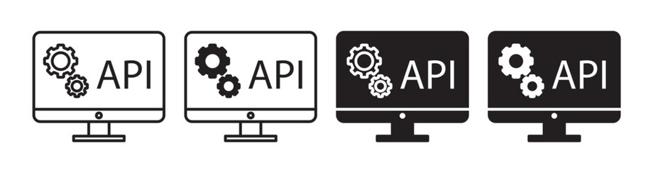 API icon set. web software API development vector line icon set in filled and outlined style. simple api configuration symbol.