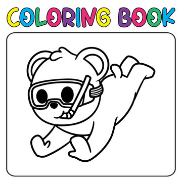 Vector cute diving panda for children's coloring page vector icon illustration