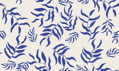 Seamless Decorative wallpaper with branches in blue tone. Delicate, blue-toned pattern with botanical elements. Nature-inspired poster for accent wall. Wall decor and mural for nursery. Twigs backgrou - obrazy, fototapety, plakaty