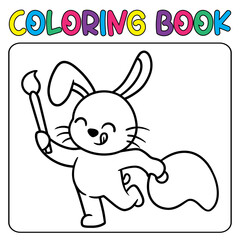 Vector cute bunny artist d for children's coloring page vector icon illustration