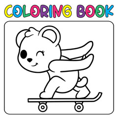 Vector cute panda bear playing skateboard for children's coloring page vector icon illustration
