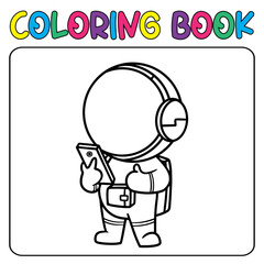 Vector cute astronaut holding phone for children's coloring page vector icon illustration