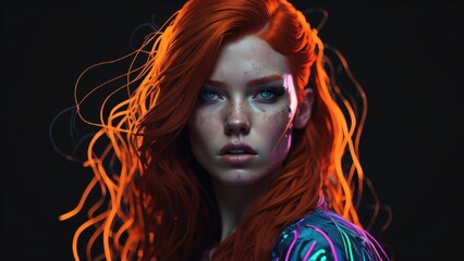Fototapeta premium Generative AI neon light dark background portrait wallpaper