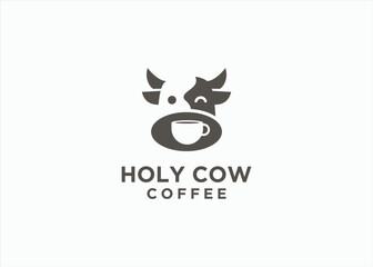 cow with coffee logo design vector silhouette illustration