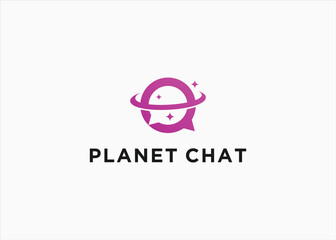 chat with planet logo design vector silhouette illustration