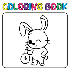 Vector cute rich bunny for children's coloring page vector illustration