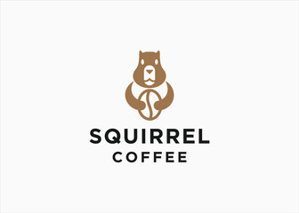 squirrel with coffee logo design vector silhouette illustration
