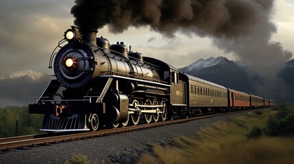 Fototapeta na wymiar A 19th century train driving through wild west 
