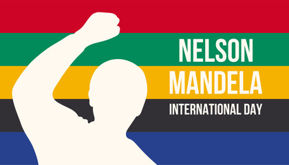 Nelson Mandela International Day background, banner, poster and card design template. South Africa flag colors