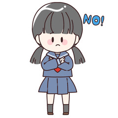 断る女学生のイラスト