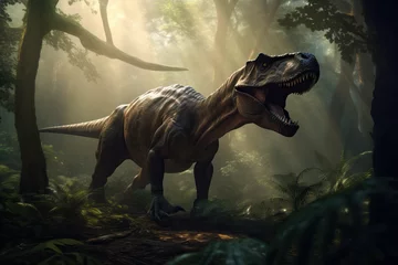 Fototapeten Photorealistic beautiful and scary dinosaurus T-rex. © Odin AI