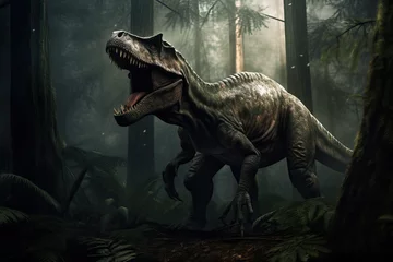 Photo sur Plexiglas Dinosaures Photorealistic beautiful and scary dinosaurus T-rex.