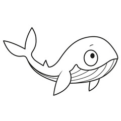 Cute cartoon big whale outlined for coloring page isolated on white background