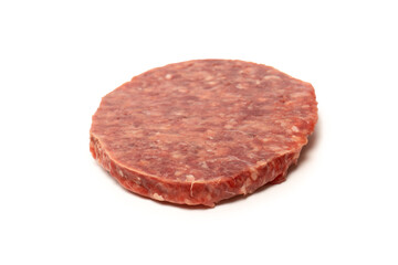 Raw minced beef isolated on white background.