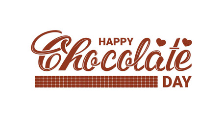 Obraz premium Happy chocolate day text lettering isolated on white background transparent. Great for World Chocolate Day Celebration applied to posters, postcards, labels, stickers, and logos. Vector illustration