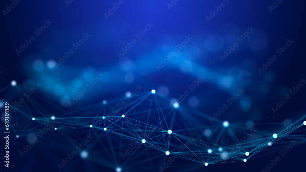 Poster The distribution of triangular shapes in space. Network connection structure. Big data digital background. 3D rendering.