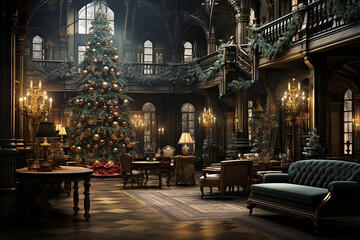 Obraz premium Christmas Background with Christmas Tree Ai generative