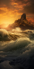 mountain landscape and sea surf in a beautiful place