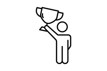 Winner icon. Man holding trophy cup. icon related to celebration, winner, success, reward. Line icon style design. Simple vector design editable