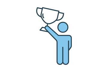 Fototapeta na wymiar Winner icon. Man holding trophy cup. icon related to celebration, winner, success, reward. Flat line icon style design. Simple vector design editable
