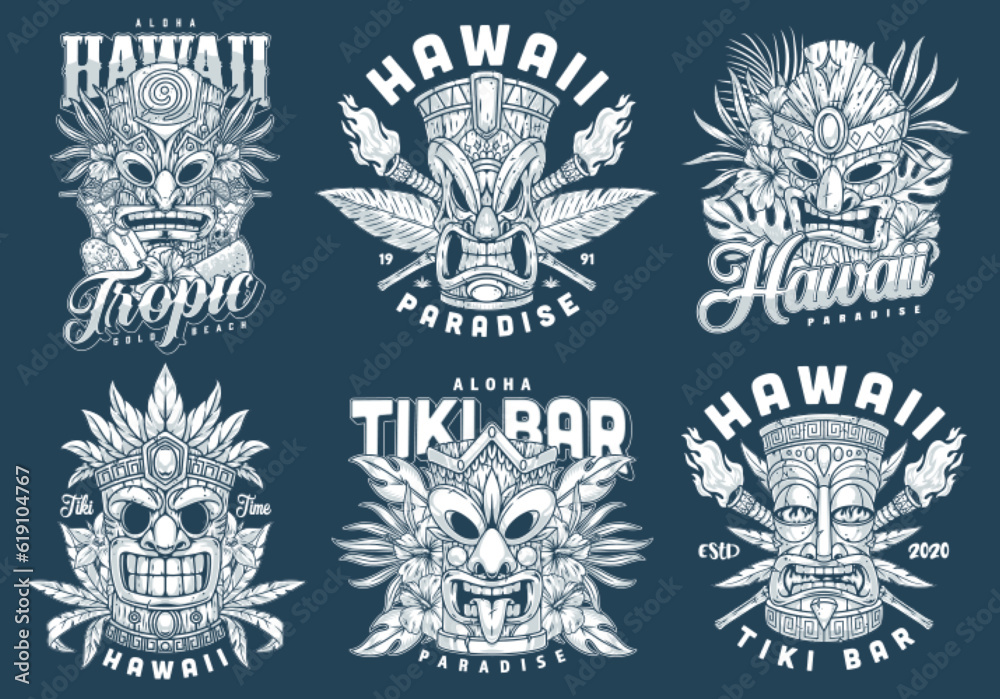 Canvas Prints hawaiian tiki masks set logotypes