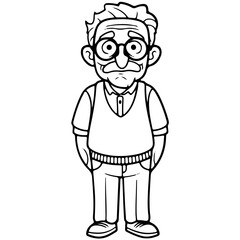 elderly man, old man, Cute elderly man outline vector illustration