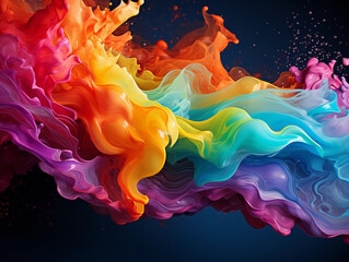 Rainbow liquid. Colorful paint splash. Colored waves background. Generative Ai