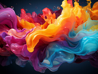 Rainbow liquid. Colorful paint splash. Colored waves background. Generative Ai