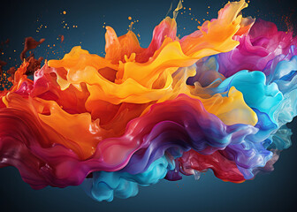 Rainbow liquid. Colorful paint splash. Colored waves background. Generative Ai