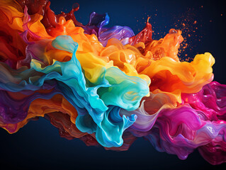 Rainbow liquid. Colorful paint splash. Colored waves background. Generative Ai