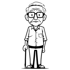 elderly man, old man, Cute elderly man outline vector illustration