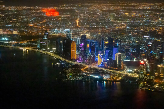 Aerial View of west Bay Doha City from Aeroplan window