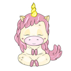 cute cartoon baby unicorn meditating