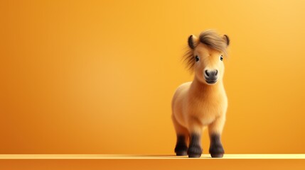 mini pony on a podium with a orange background