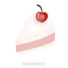 Strawberry cake topped with cherries hand drawn, isolated on white background  ,vector illustration EPS 10