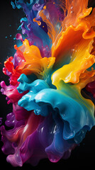 Fototapeta na wymiar Rainbow liquid swirl. Colorful paint splash. Colored waves background. Generative Ai