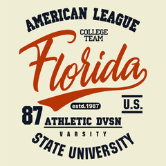 Sport t-shirt graphics. Florida Orlando athletic apparel design. Vector